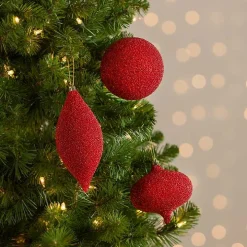 Red Luxe Glitter Beaded Ornaments, Set of 3