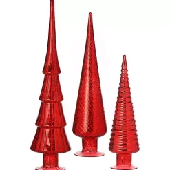 Red Mercury Glass Christmas Trees, Set of 3