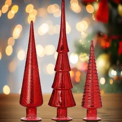 Red Mercury Glass Christmas Trees, Set of 3