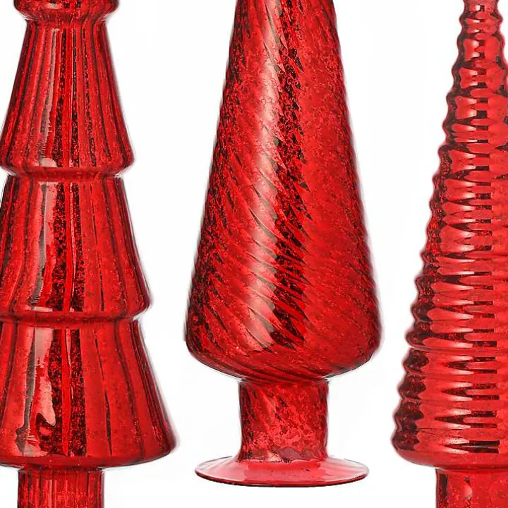 Red Mercury Glass Christmas Trees, Set of 3