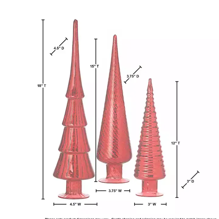 Red Mercury Glass Christmas Trees, Set of 3