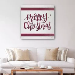 Red Merry Christmas Giclee Canvas Wall Plaque