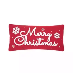 Red Merry Christmas Snowflakes Lumbar Pillow
