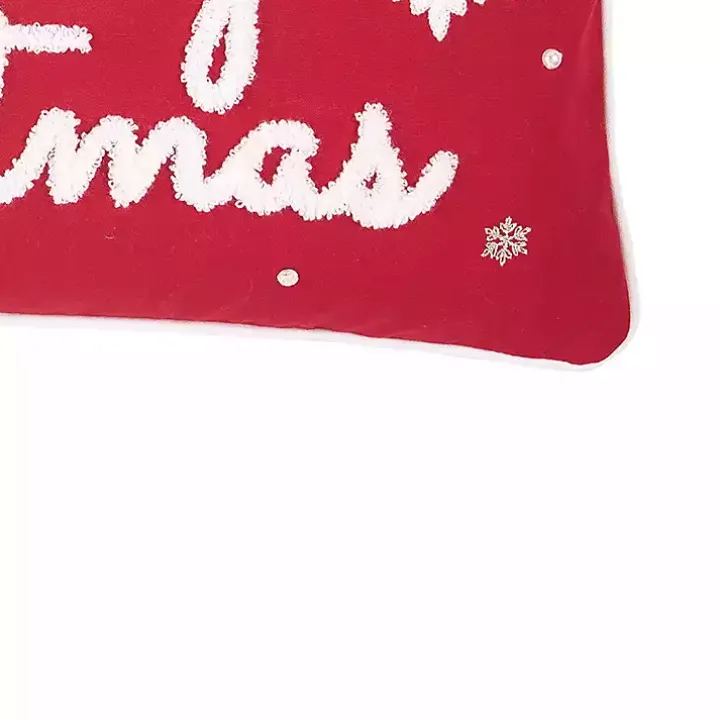 Red Merry Christmas Snowflakes Lumbar Pillow