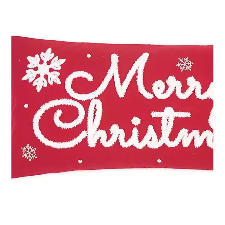 Red Merry Christmas Snowflakes Lumbar Pillow