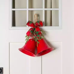Red Metal Christmas Bells with Greenery