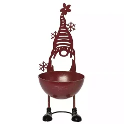 Red Metal Christmas Gnome Bowl, 15 in.