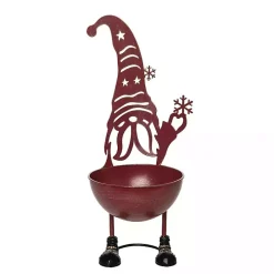 Red Metal Christmas Gnome Bowl, 16 in.