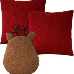Red Plaid and Reindeer Pillows, Set of 3