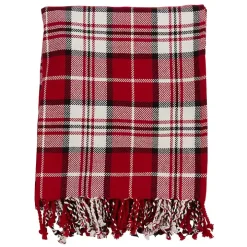 Red Plaid Cotton Throw with Tassels