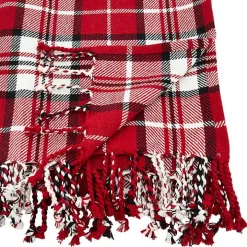 Red Plaid Cotton Throw with Tassels