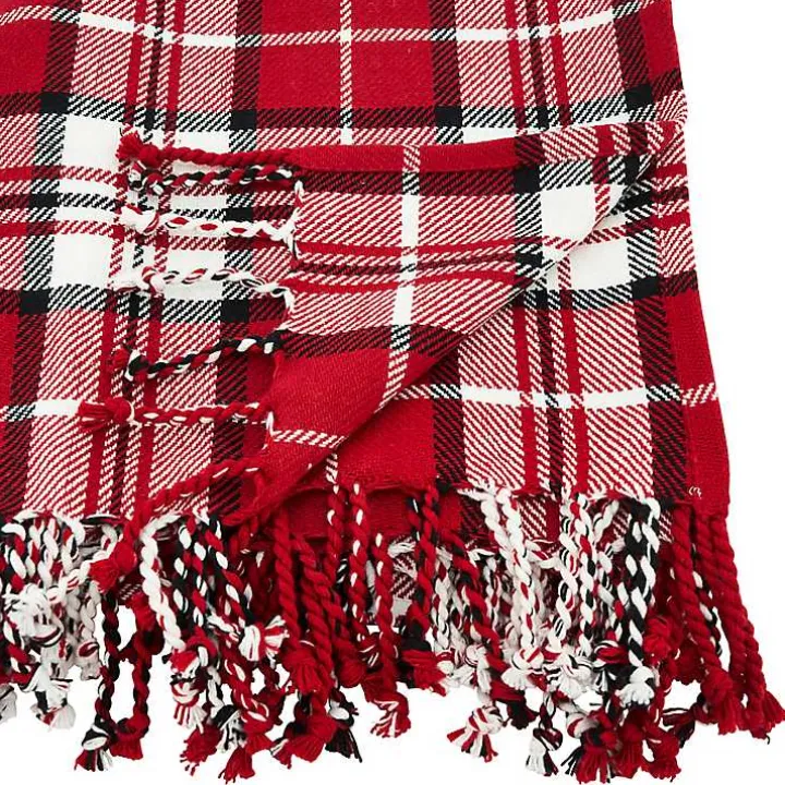 Red Plaid Cotton Throw with Tassels
