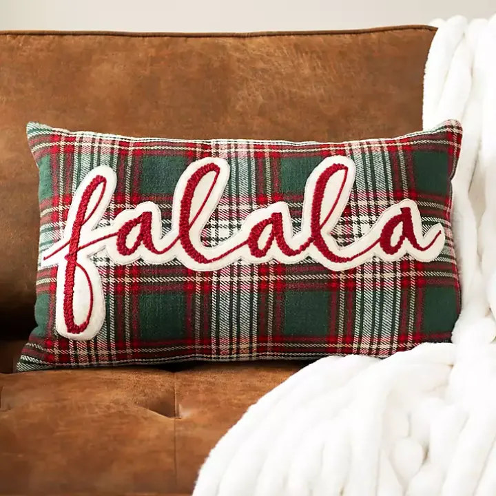 Red Plaid Fa La La Christmas Pillow