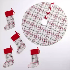 Red Plaid 5-pc. Tree Skirt and Stocking Set