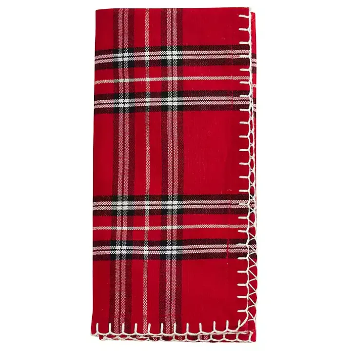 Red Plaid Whipstitch Napkins, Set of 4