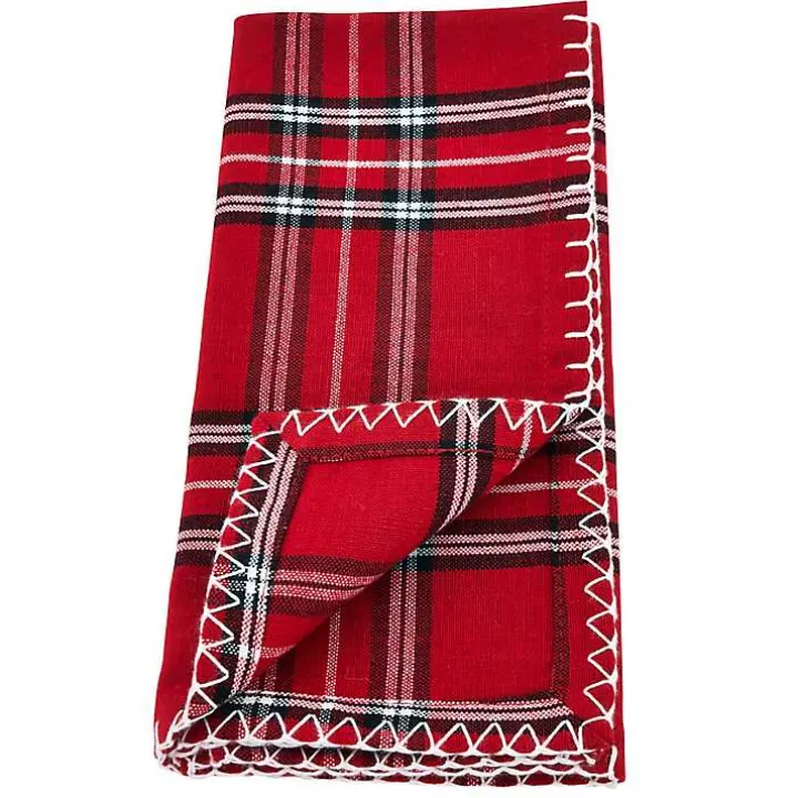 Red Plaid Whipstitch Napkins, Set of 4