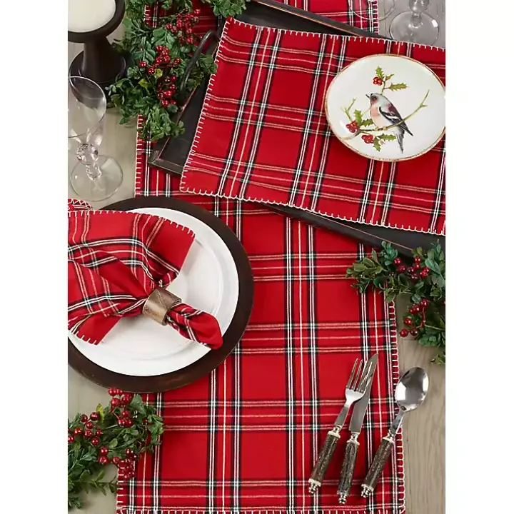 Red Plaid Whipstitch Napkins, Set of 4