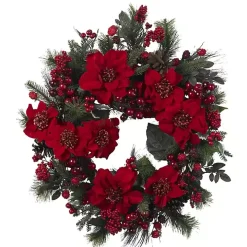 Red Poinsettia and Berry Wreath