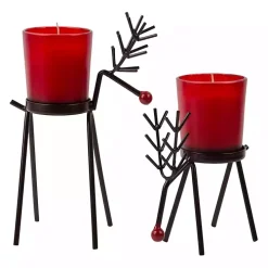 Red Rudolph Reindeer Candle Holders, Set of 2