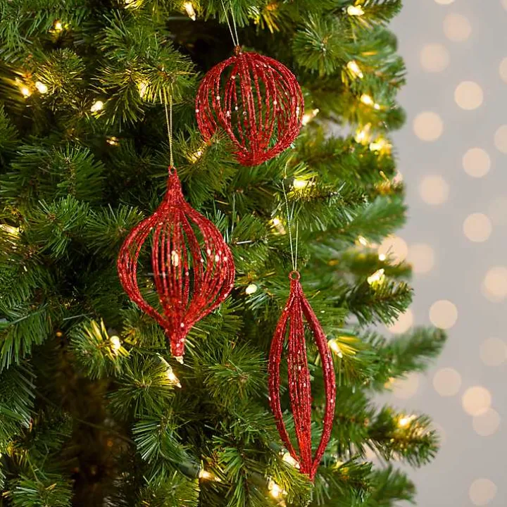 Red Sequin Caged Christmas Ornaments, Set of 3