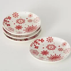 Red Snowflake Plates, Set of 4