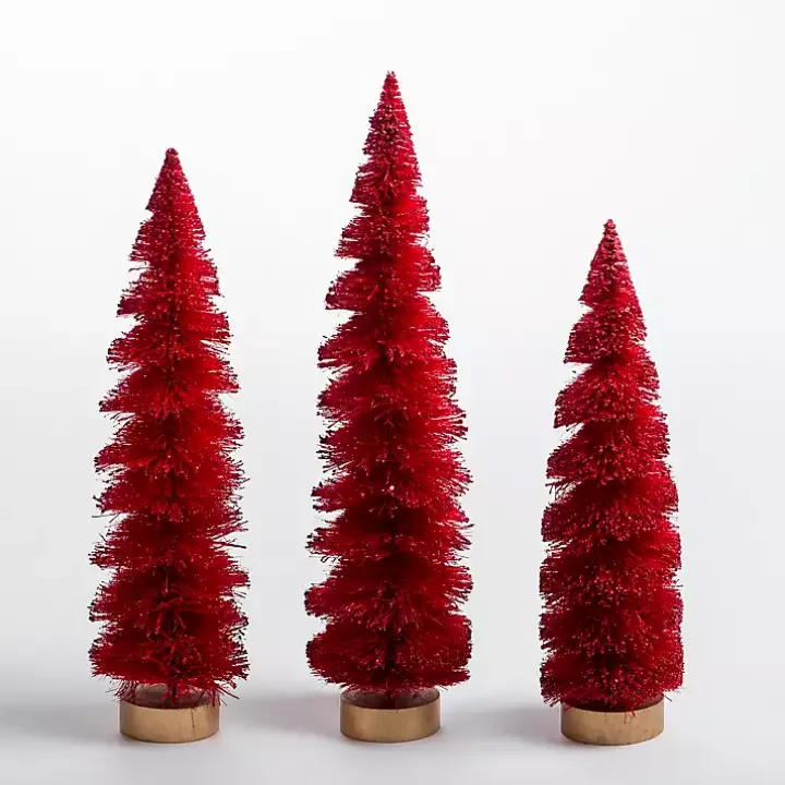 Red Swirl Bottle Brush Christmas Trees, Set of 3