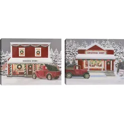 Red Truck Christmas Canvas Art Prints, Set of 2