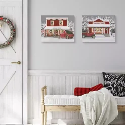 Red Truck Christmas Canvas Art Prints, Set of 2