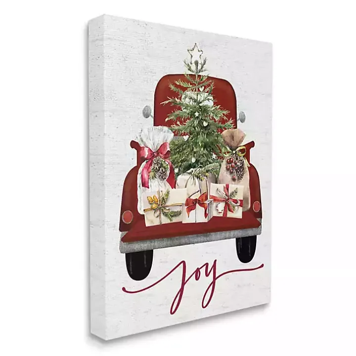 Red Truck Christmas Joy Canvas Art Print