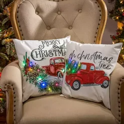 Red Truck LED Christmas Tree Pillow, Set of 2