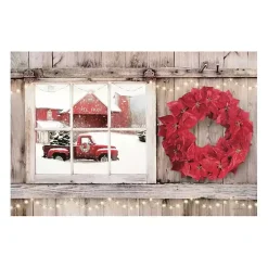 Red Truck View and Red Wreath Canvas Art Print