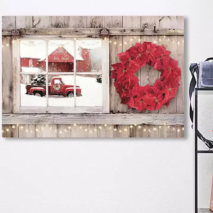 Red Truck View and Red Wreath Canvas Art Print