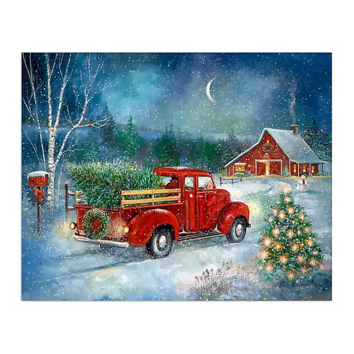 Red Truck with Tree Medium Canvas Art Print