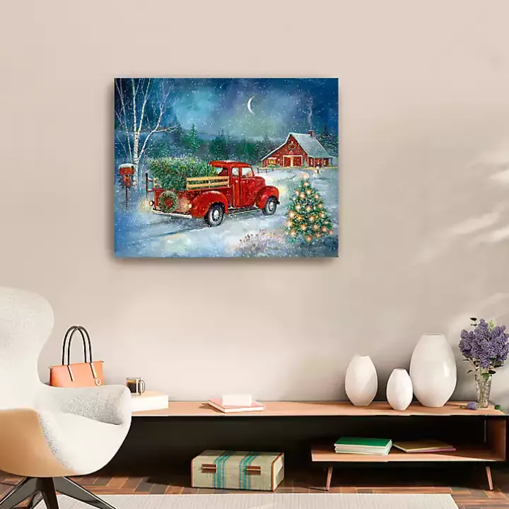 Red Truck with Tree Medium Canvas Art Print
