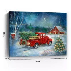 Red Truck with Tree Medium Canvas Art Print