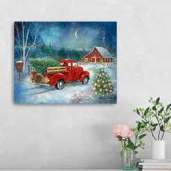 Red Truck with Tree Small Canvas Art Print
