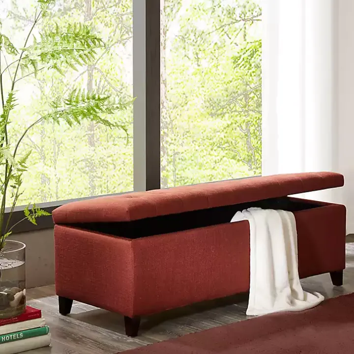 Red Tufted Shandra Storage Bench