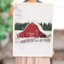 Red Winter Barn Framed Art Print