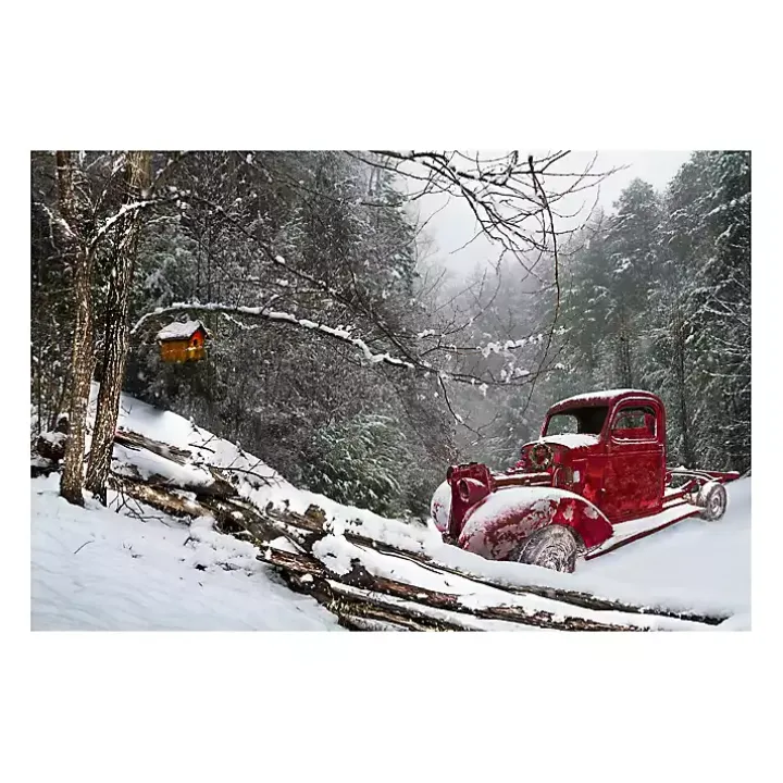 Red Winter Truck Canvas Art Print