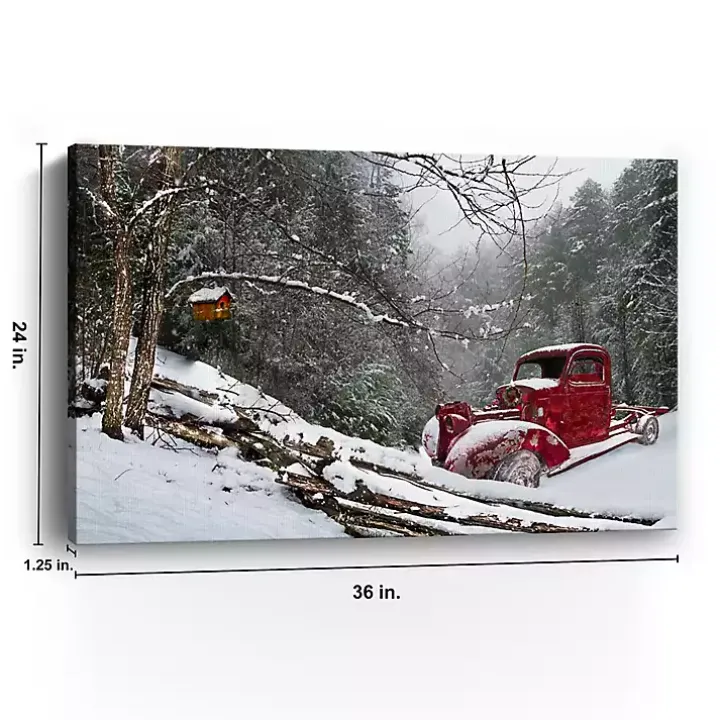 Red Winter Truck Canvas Art Print
