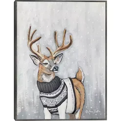 Reindeer in a Sweater Framed Canvas Art Print