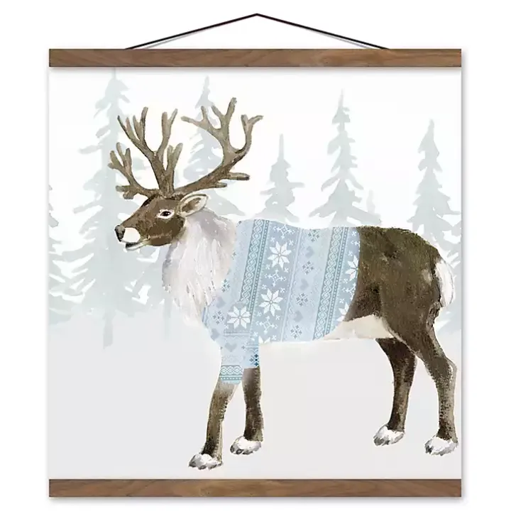 Reindeer in Blue Sweater Hanging Canvas Art Print