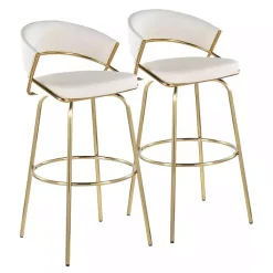 Remy White & Gold Swivel Bar Stools, Set of 2
