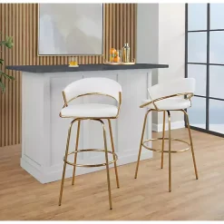 Remy White & Gold Swivel Bar Stools, Set of 2