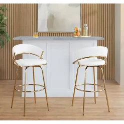 Remy White & Gold Swivel Bar Stools, Set of 2