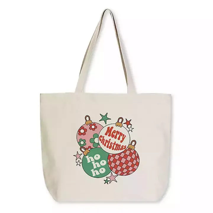 Retro Christmas Ornaments Canvas Tote Bag