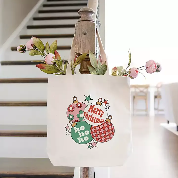 Retro Christmas Ornaments Canvas Tote Bag