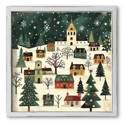 Retro Holiday Village Framed Art Print