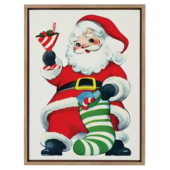 Retro Santa with Martini Framed Canvas Art Print