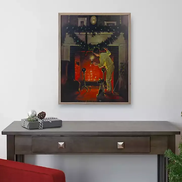 Rockwell Boy Waiting by Fireplace LED Canvas Print